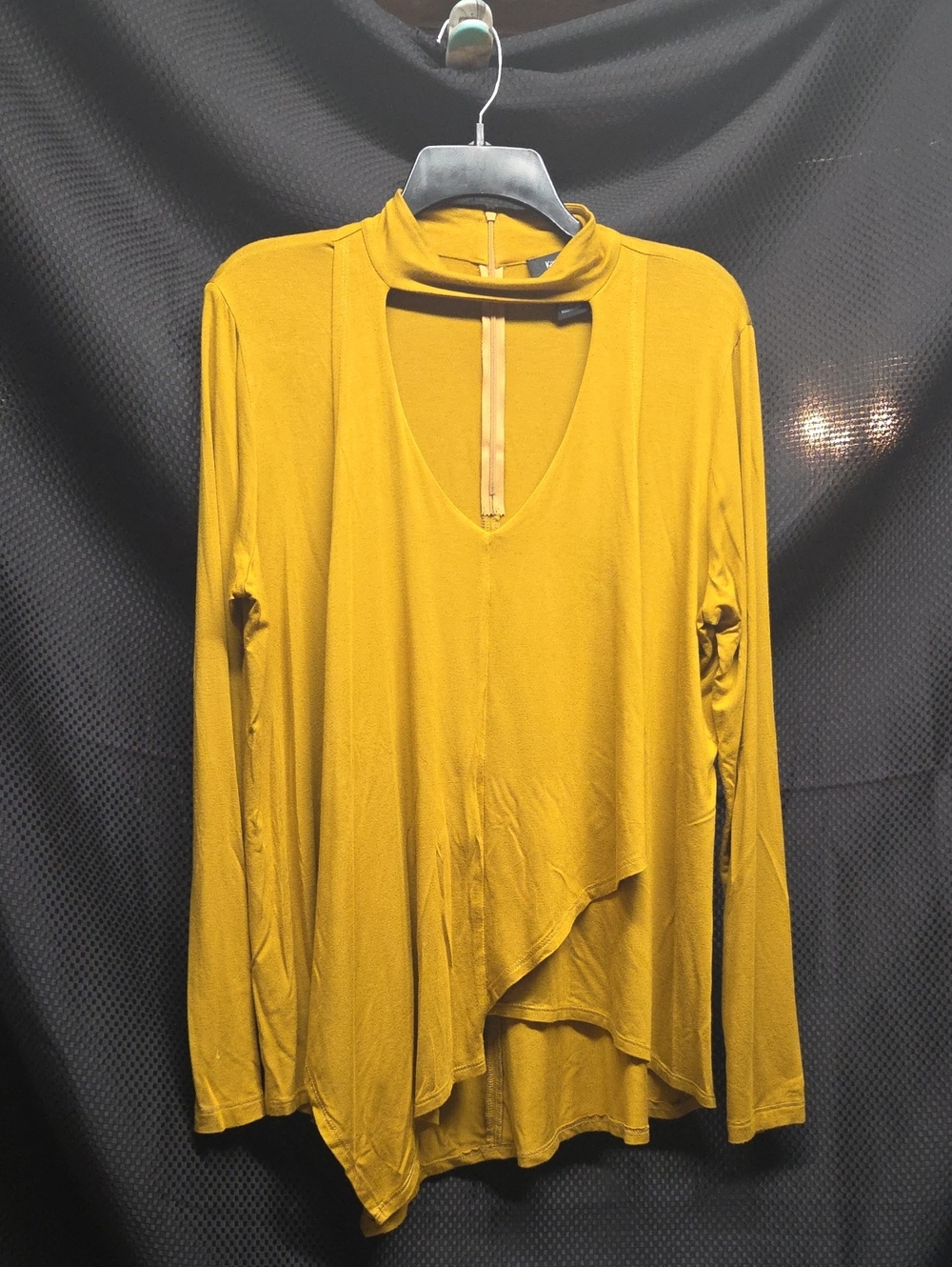 Vintage Karen Kane Mustard Yellow/green Asymmetrical Choker V-Neck Long Sleeve